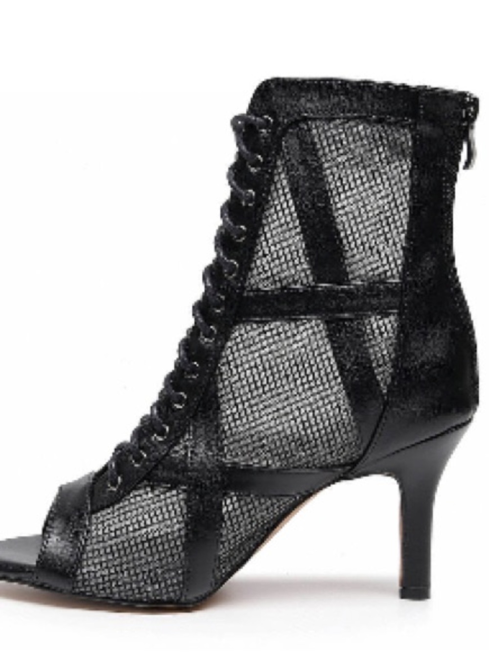 Xiomara Open Toe Cross Design Fishnet Mesh Ankle Boots